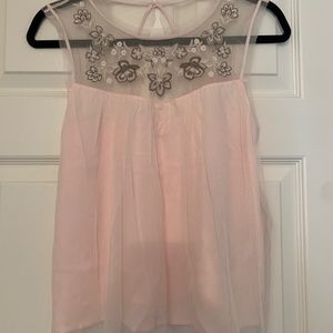 Hollister Light Pink Sheer Embroidered Top